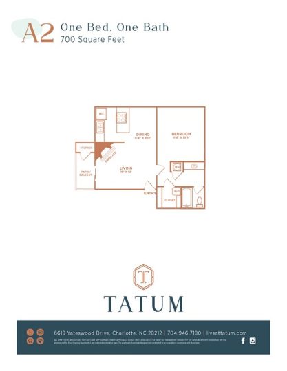 The Tatum Floor Plan 1 Bed 1 Bth 1 Bed 1 Bath 700 sqft